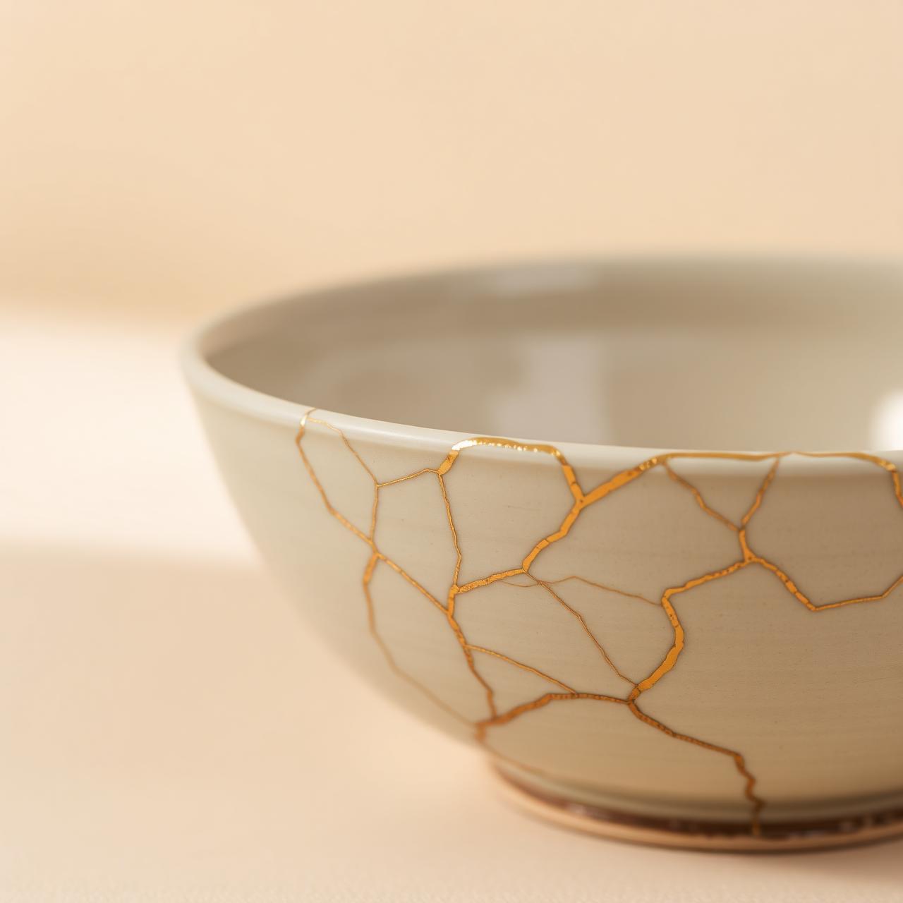 Cerámica kintsugi reparada con oro